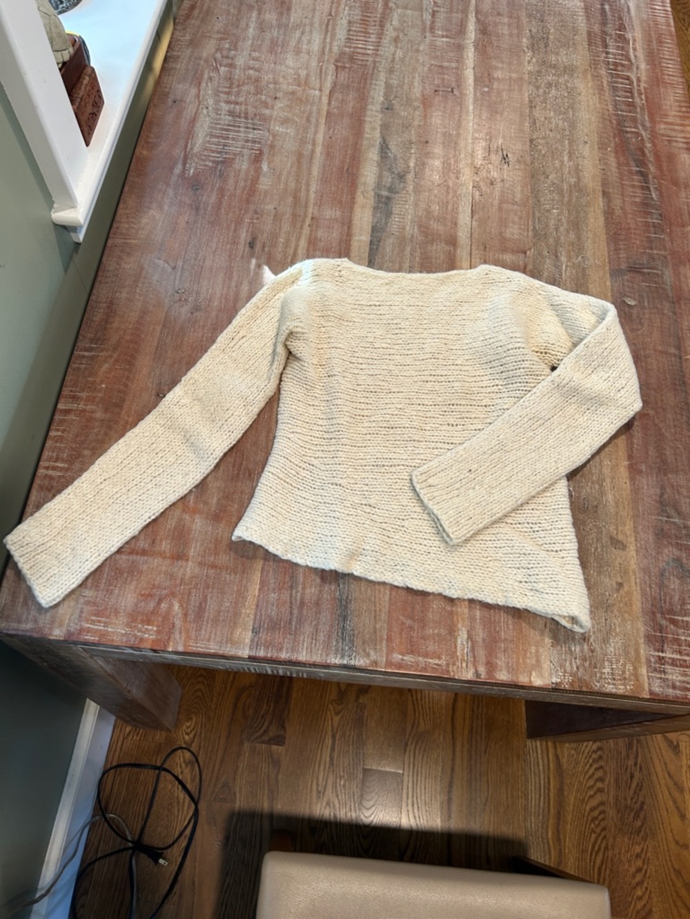 DKNY Pure VTG Cream Boatneck Asymmetrical Wool Sweater
